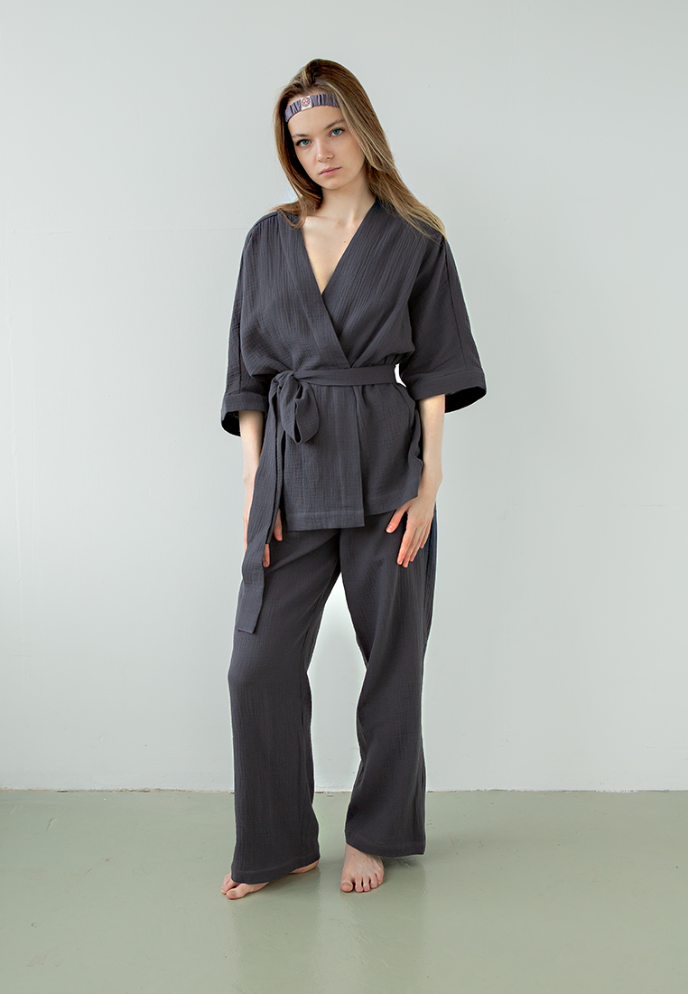 Костюм-кимоно (жакет и брюки) "Муслин и комфорт" 100% хлопок(муслин), графитовый вид 3