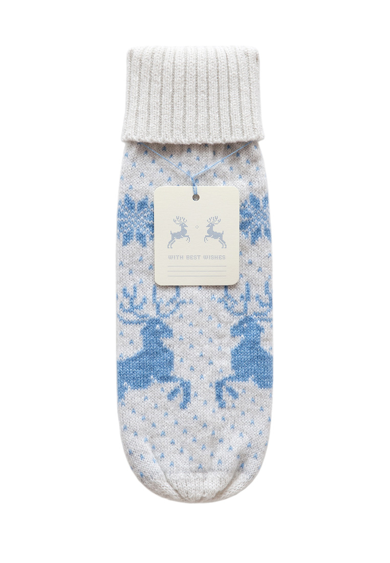 Декоративный чехол на  бутылку "Олень", цвет: белый/голубой(серебряная нить) вид 2