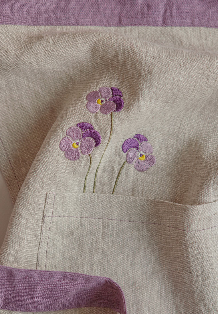 Фартук с вышивкой "VIOLA" в мешочке, 100% лен, натуральный/лавандовый вид 6