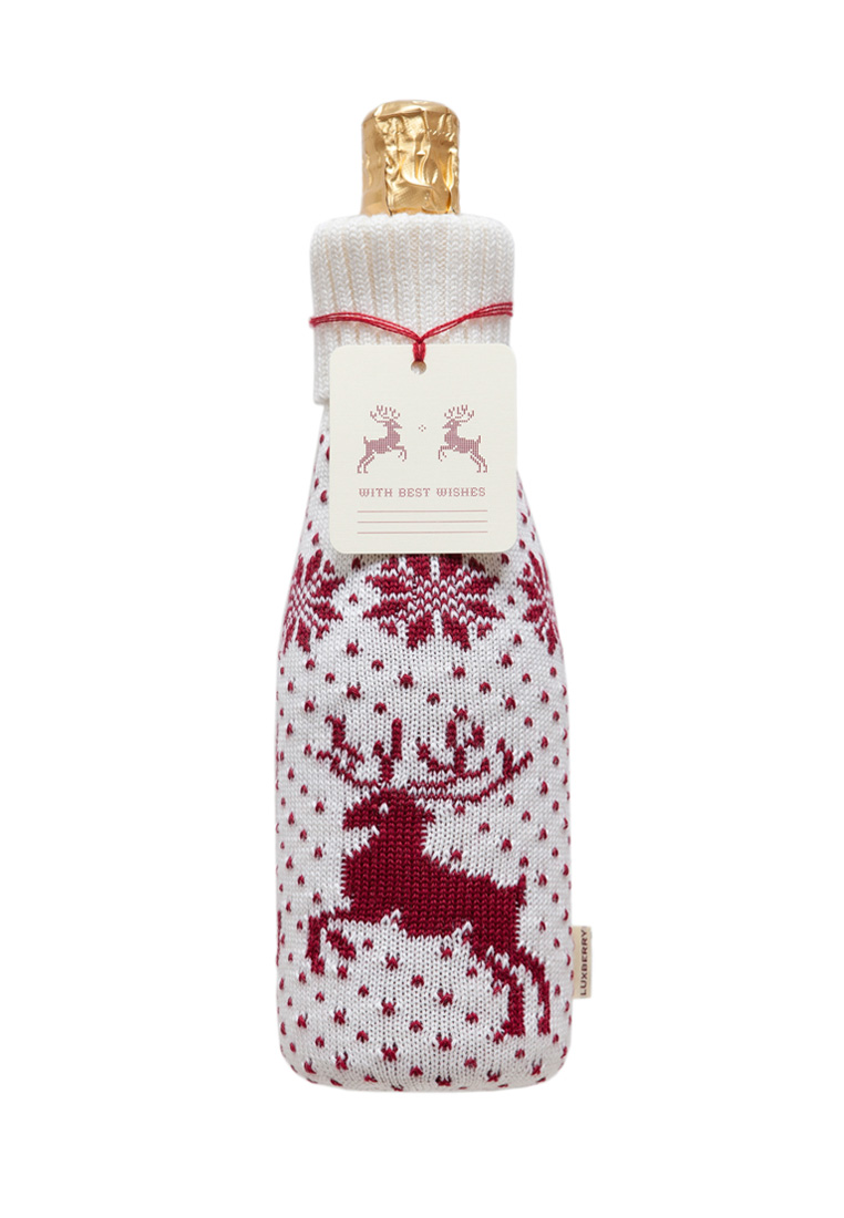 Декоративный чехол на  бутылку "Олень", цвет: белый/бордо вид 2