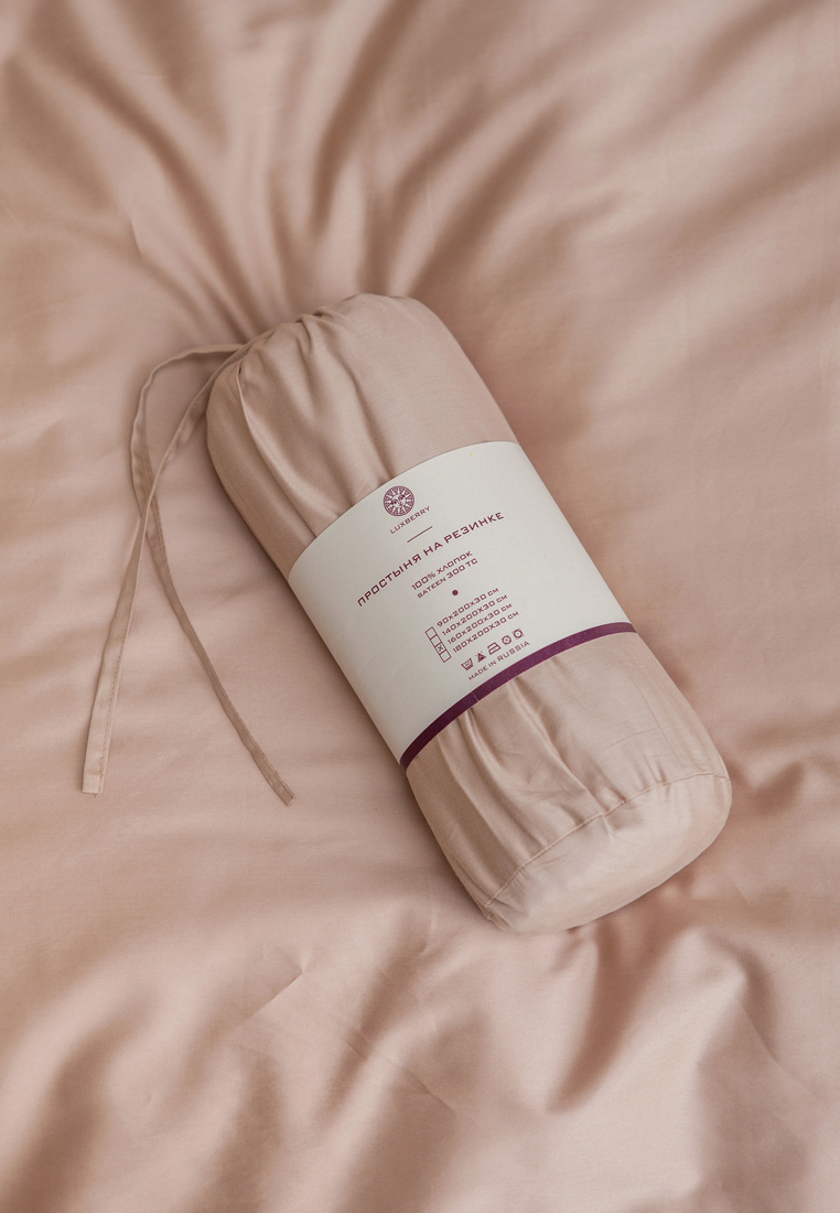 Простыня на резинке в тубусе (SR), хлопок 100% сатин, крем-брюле вид 3