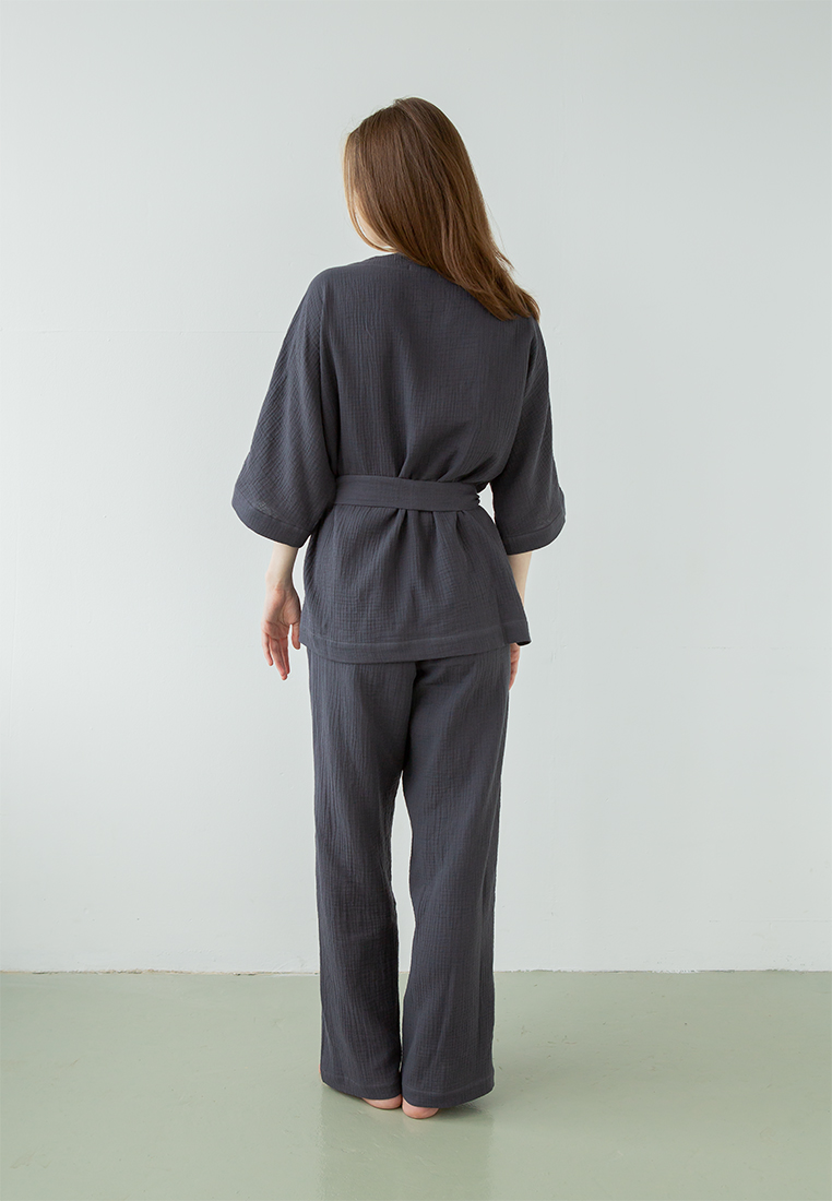 Костюм-кимоно (жакет и брюки) "Муслин и комфорт" 100% хлопок(муслин), графитовый вид 5