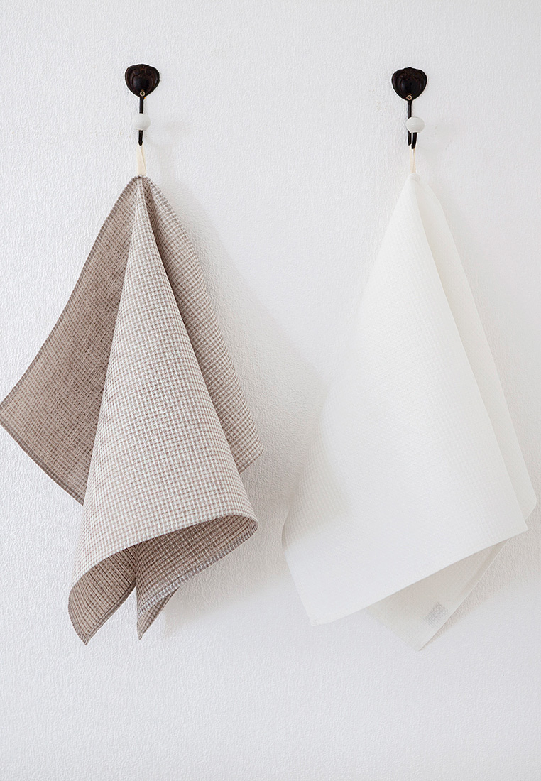 Комплект из 2-х полотенец "KITCHEN LINE" р-р: 2 х(45x70см), цвет: белый/льняной вид 3