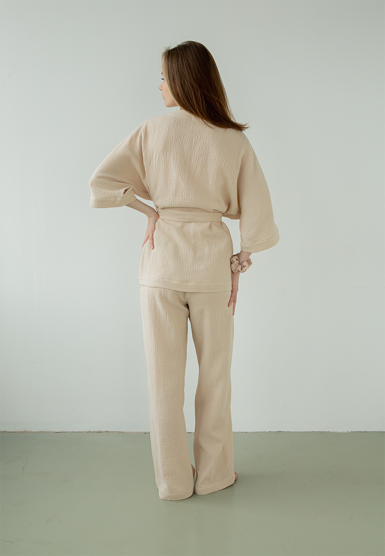 Костюм-кимоно (жакет и брюки) "Муслин и комфорт" 100% хлопок(муслин), экрю вид 5