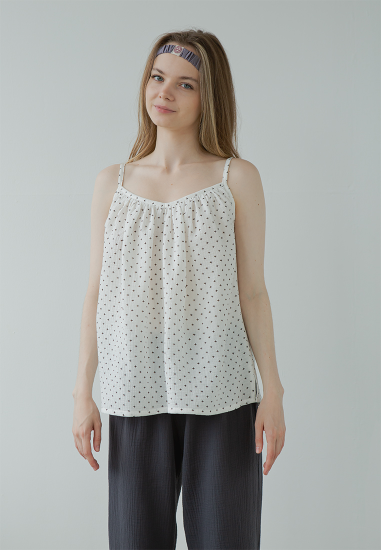 Топ на бретельках "Муслин и комфорт" 100% хлопок(муслин), чёрный крестик/белый