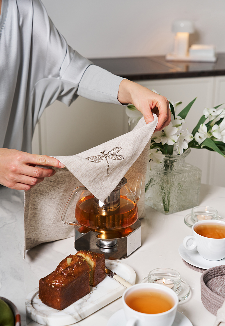 Сервировочная салфетка Вечерние стрекозы, р-р 40х40 см.,100% лён, натуральный вид 6