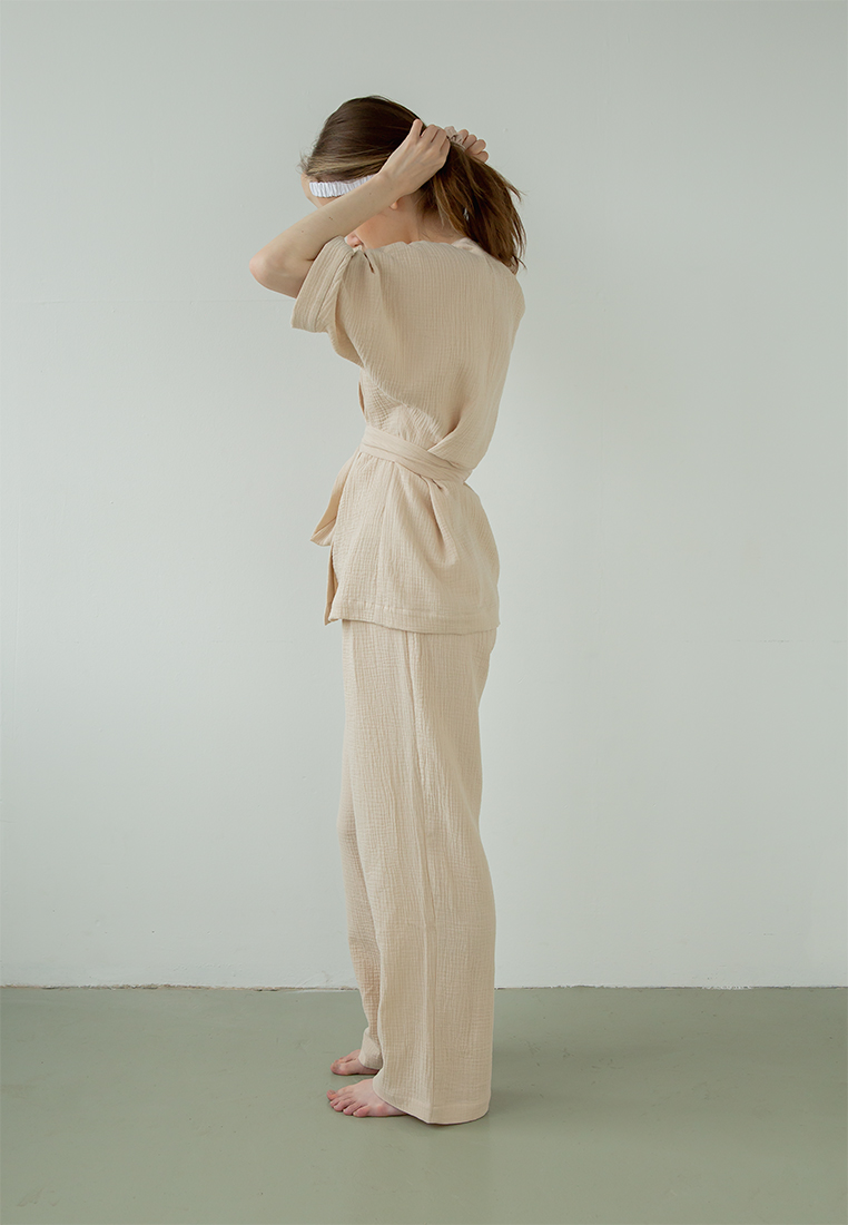 Костюм-кимоно (жакет и брюки) "Муслин и комфорт" 100% хлопок(муслин), экрю вид 3