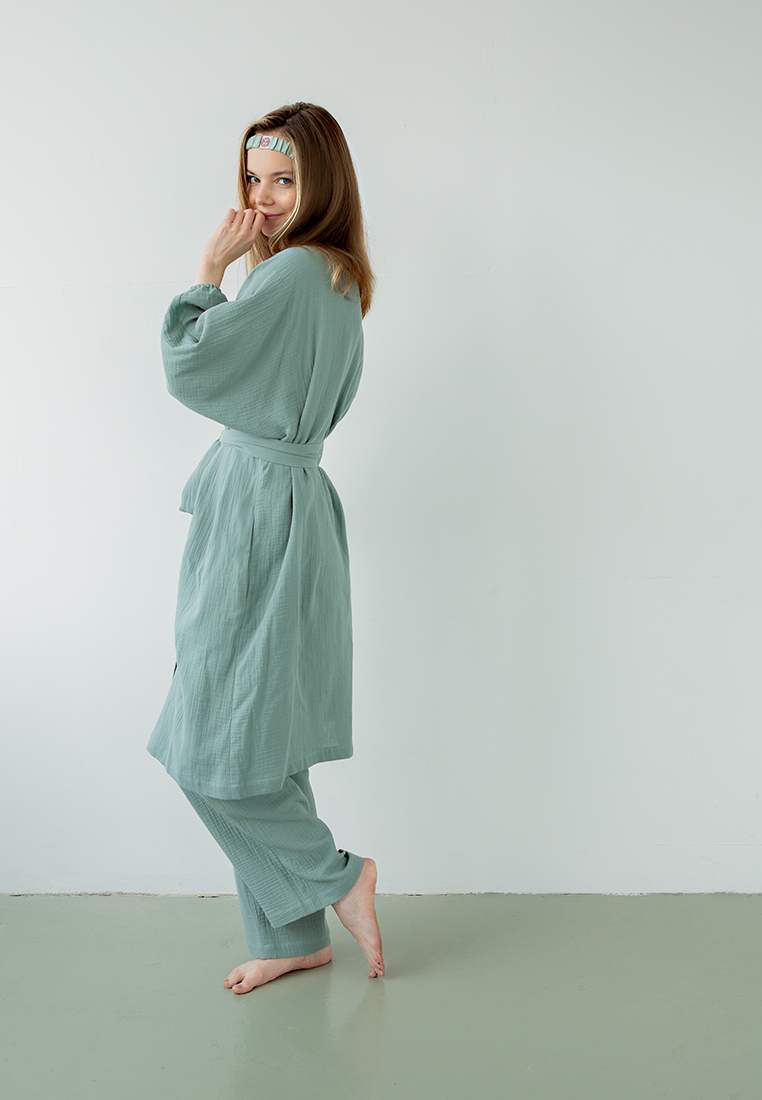 Халат "Муслин и комфорт" 100% хлопок(муслин), пыльно-бирюзовый вид 2