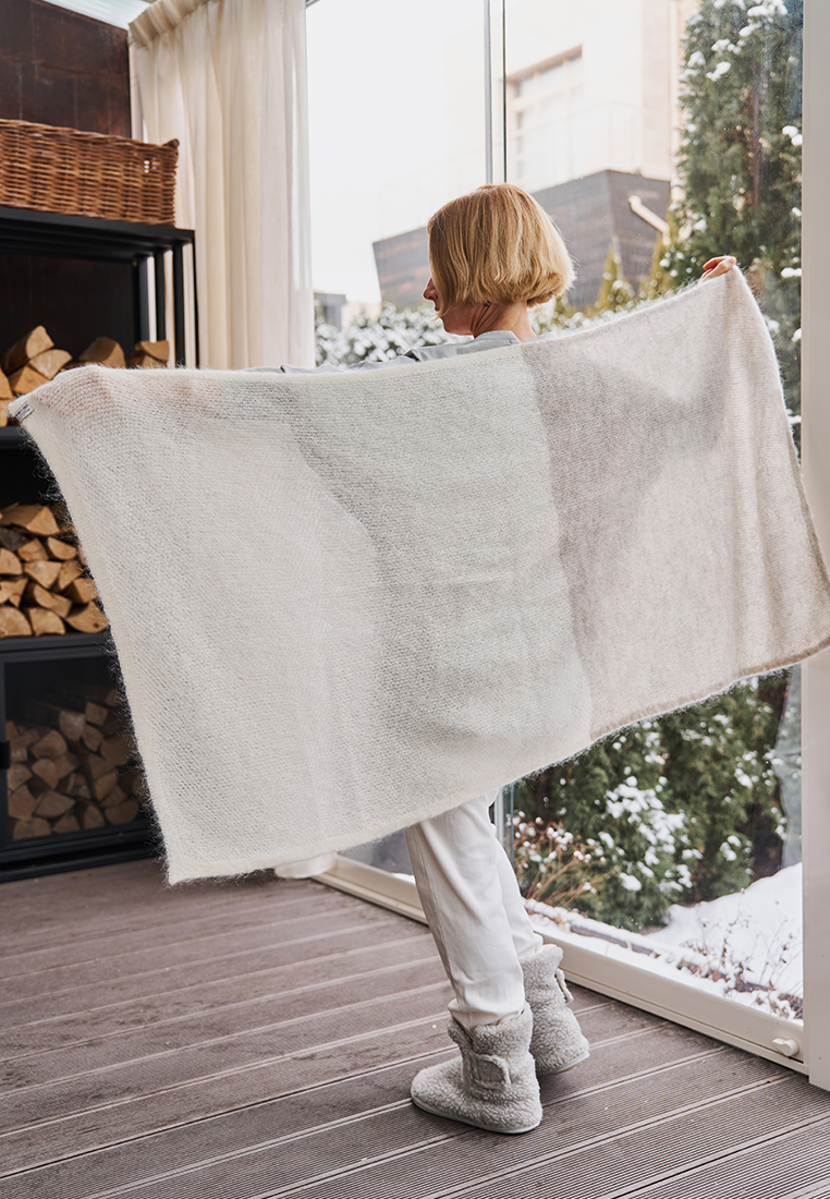 Палантин мохеровый, 65% мохер, 33% полиамид, 2% шерсть, цвет: тауп/экрю вид 5