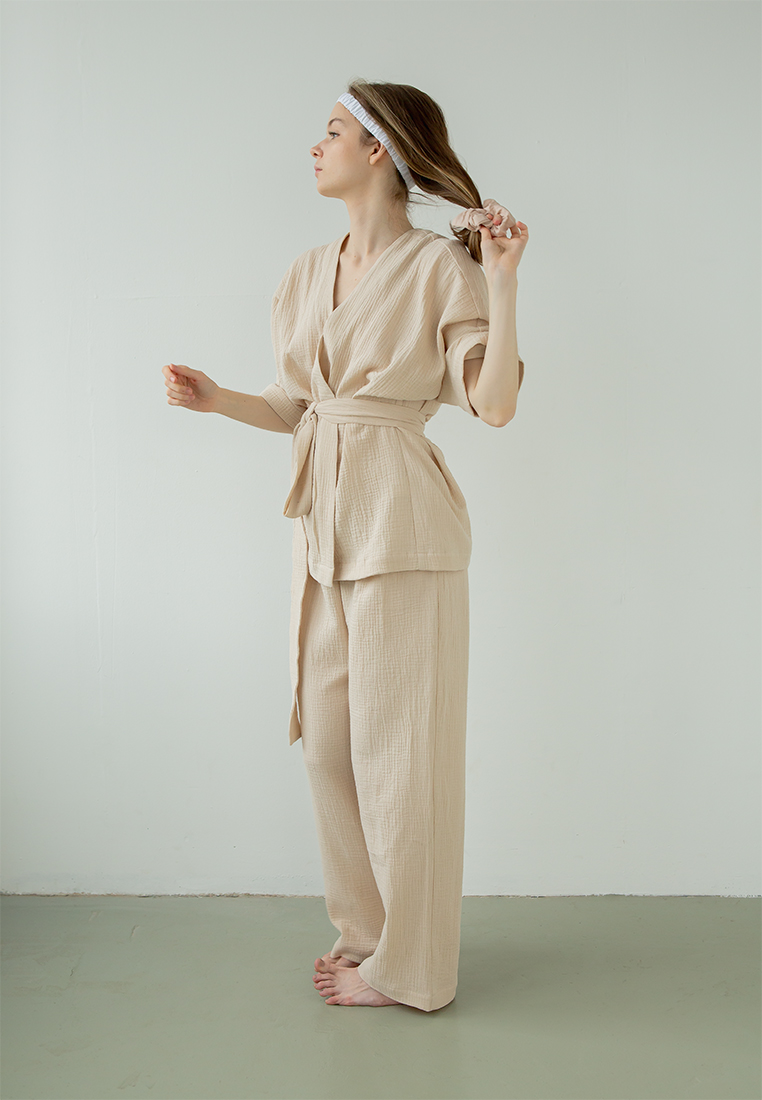 Костюм-кимоно (жакет и брюки) "Муслин и комфорт" 100% хлопок(муслин), экрю вид 4