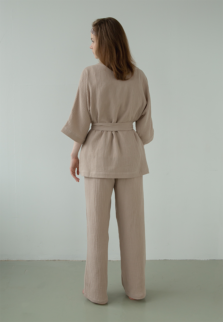 Костюм-кимоно (жакет и брюки) "Муслин и комфорт" 100% хлопок(муслин), тауп вид 2