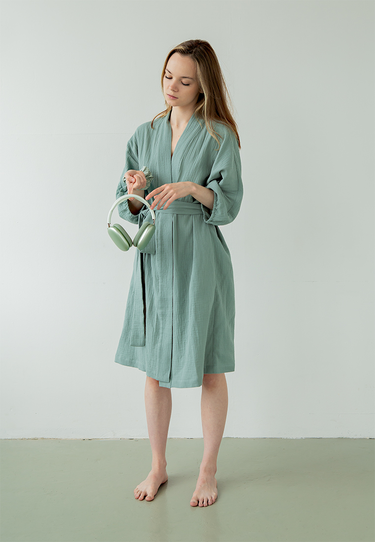 Халат "Муслин и комфорт" 100% хлопок(муслин), пыльно-бирюзовый вид 3