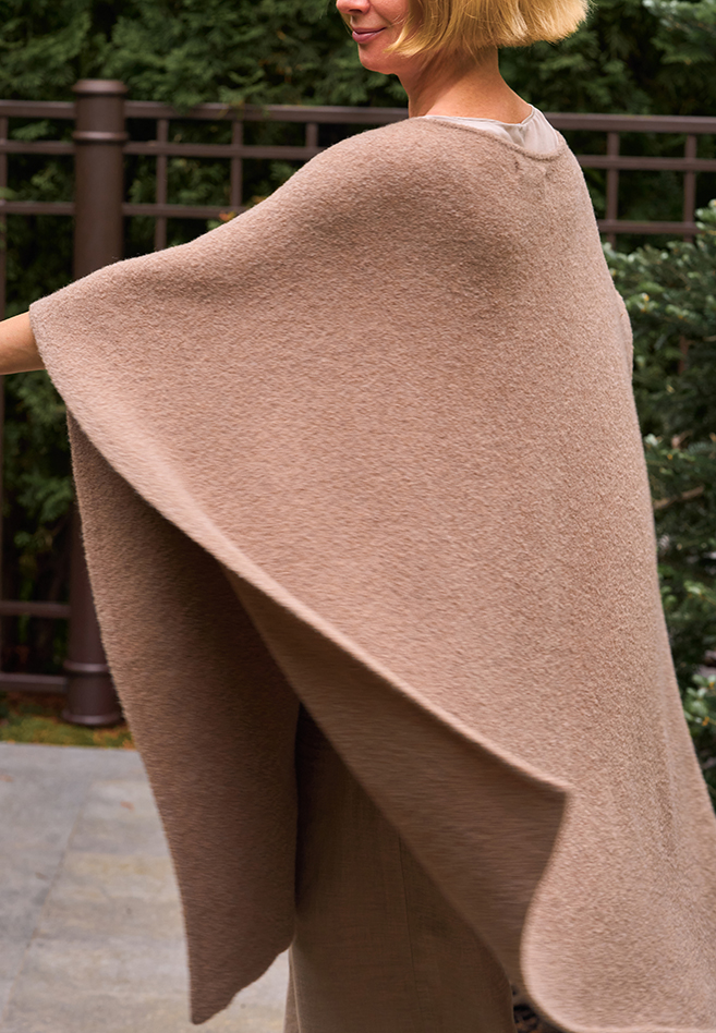 ПОНЧО, 77% шерсть мериноса, 22%, полиамид, 1% лайкра, бежевый вид 6