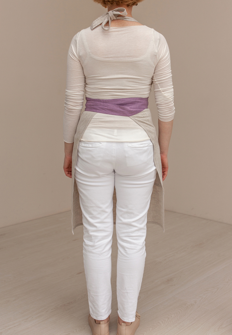 Фартук с вышивкой "VIOLA" в мешочке, 100% лен, натуральный/лавандовый вид 3