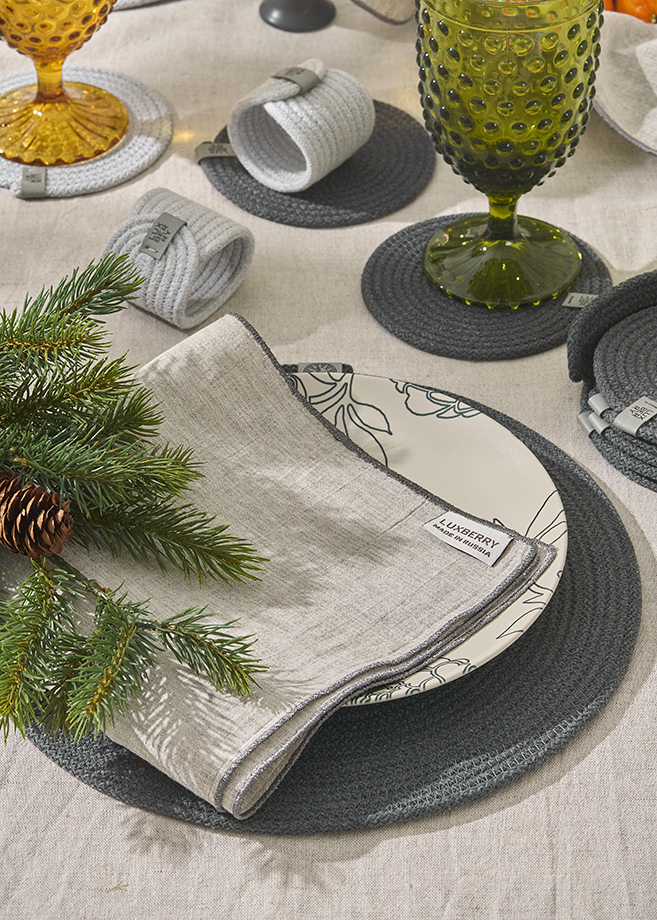 Сервировочная салфетка LINEN, р-р 40х40 см.,30% лён, 40% хлопок, 30% вискоза,натуральный/серый вид 4