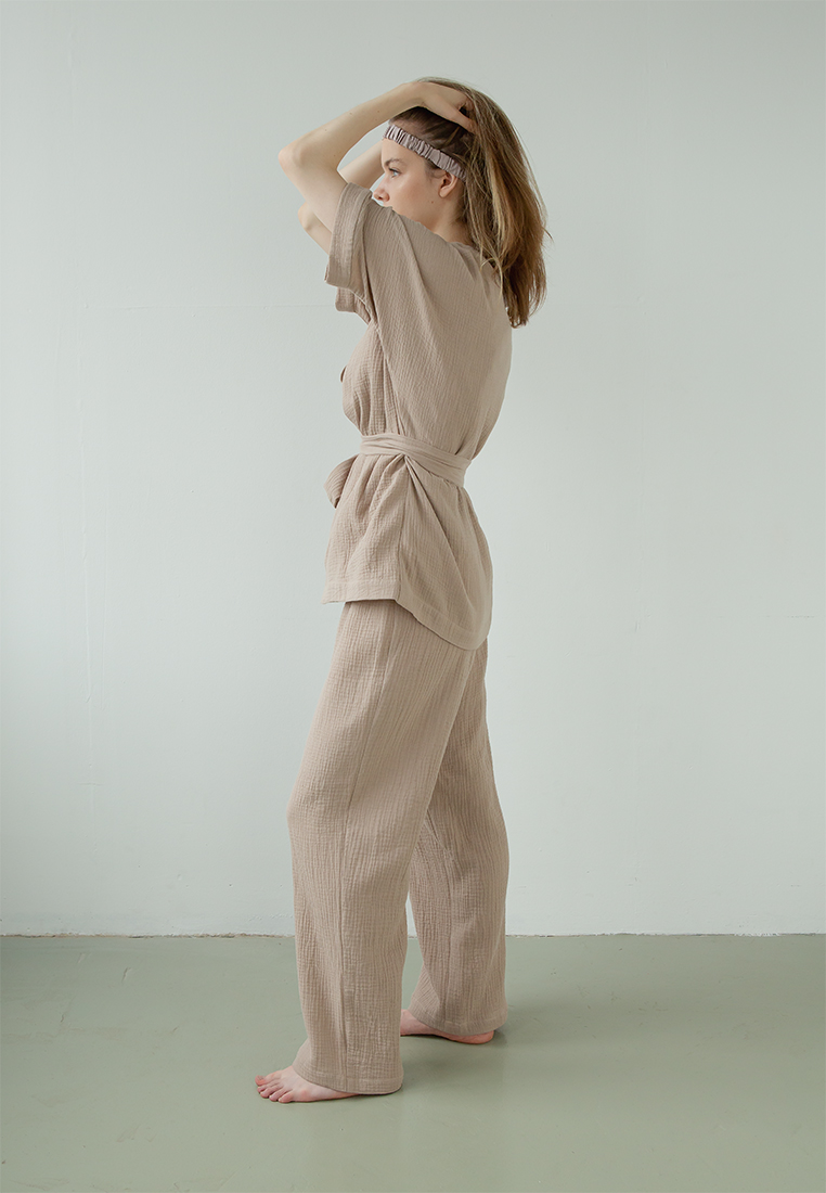 Костюм-кимоно (жакет и брюки) "Муслин и комфорт" 100% хлопок(муслин), тауп вид 3