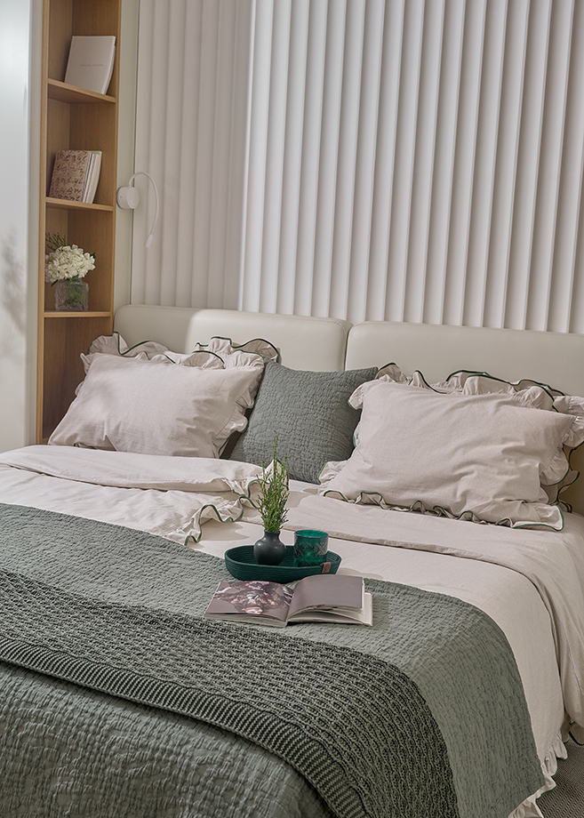 Наволочка "Веста", ТМ "Luxberry", хлопок/лён, натуральный/зелёный вид 6