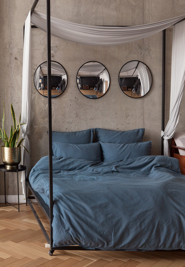 Простыня на резинке, софт сатин, индиго вид 2