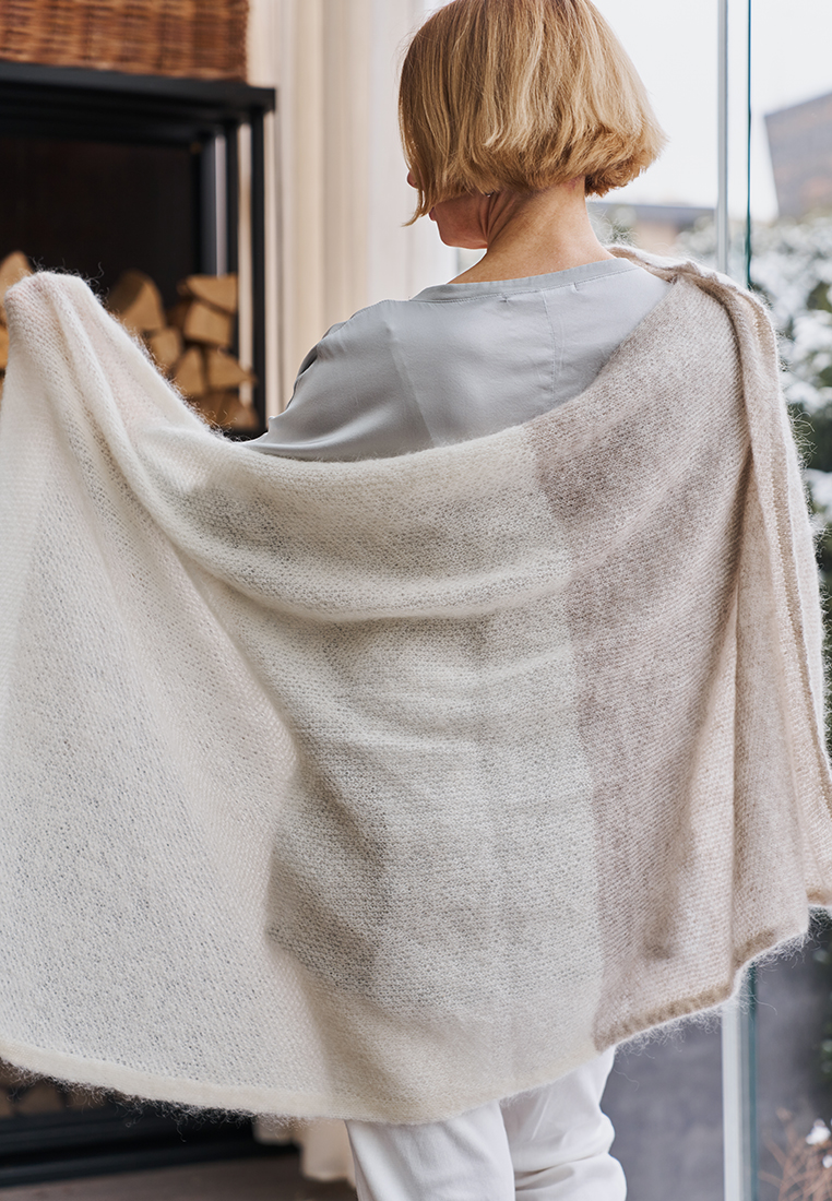 Палантин мохеровый, 65% мохер, 33% полиамид, 2% шерсть, цвет: тауп/экрю вид 6