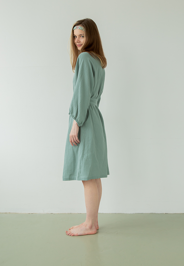 Халат "Муслин и комфорт" 100% хлопок(муслин), пыльно-бирюзовый вид 4