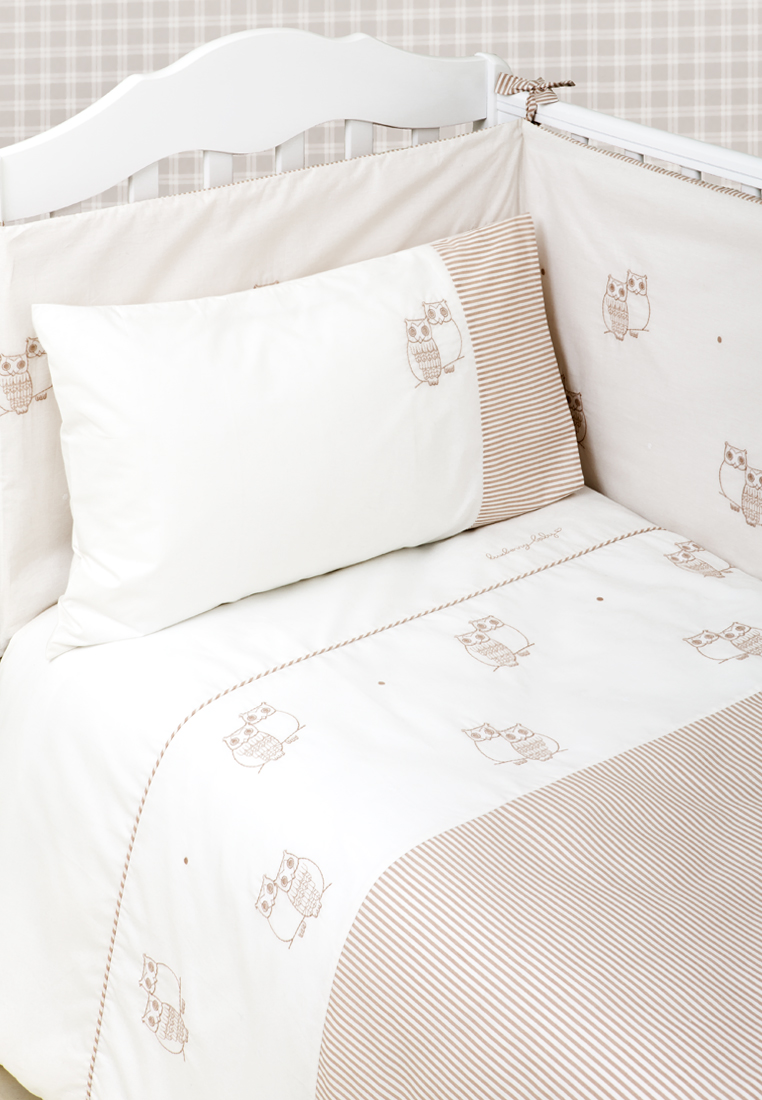 Детское постельное белье "СОВЯТА", р-р: 100x140,40х60,130х75х25см, цвет: жемчужный/коричневый/белый вид 3