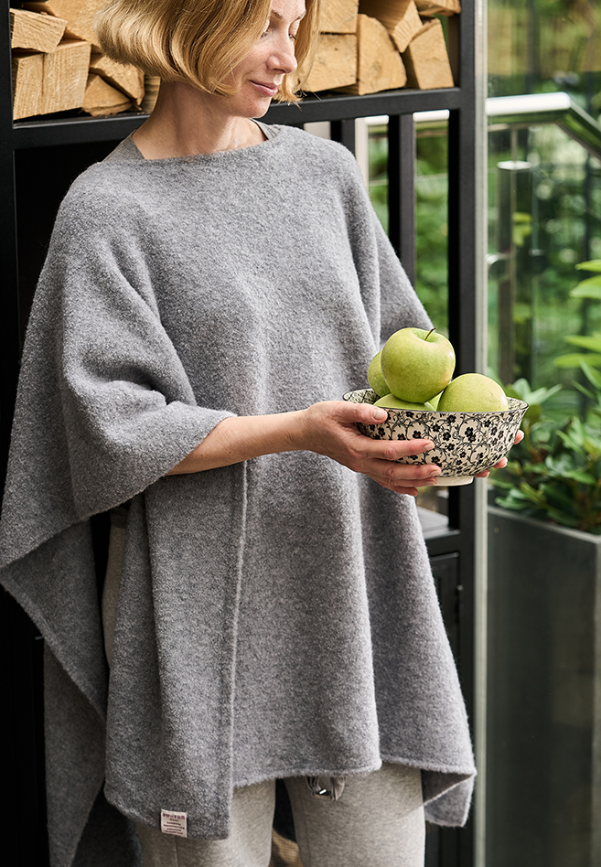 ПОНЧО, 77% шерсть мериноса, 22%, полиамид, 1% лайкра, серый вид 4