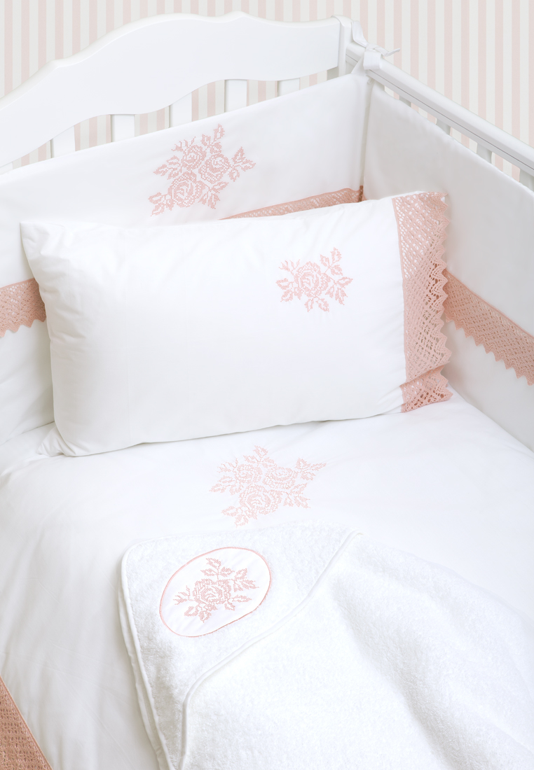 Детское постельное белье "ROSE" р-р: 100x140+40х60+130х75х25, цвет: белый/розовый вид 2