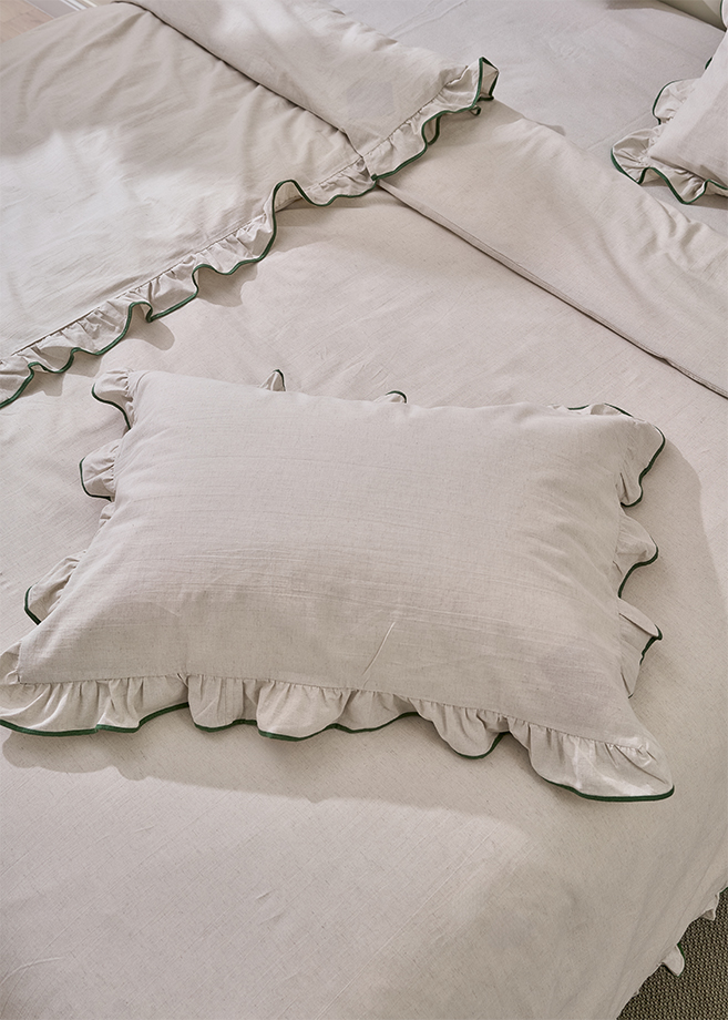 Наволочка "Веста", ТМ "Luxberry", хлопок/лён, натуральный/зелёный