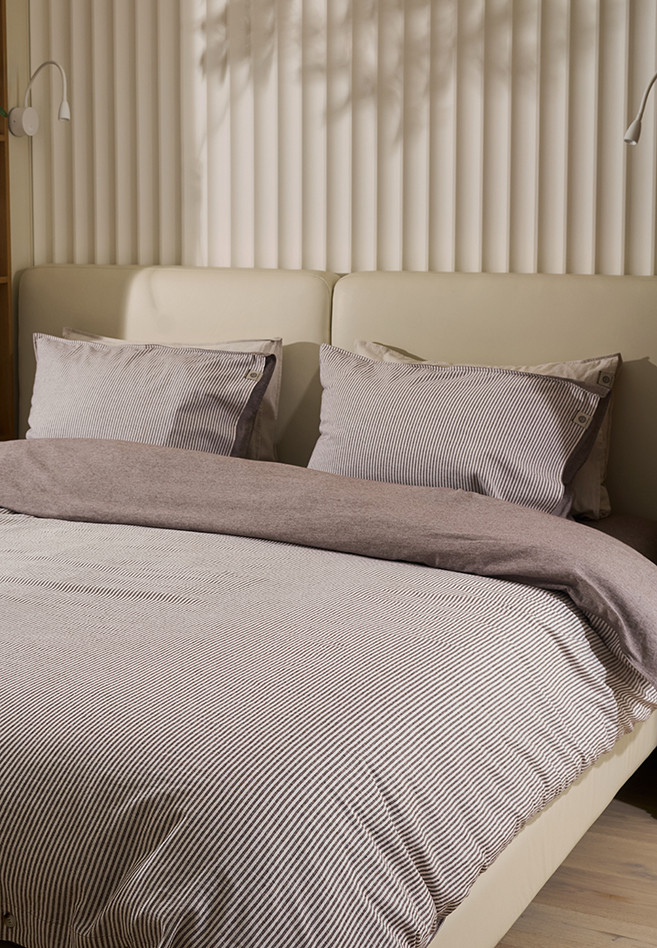 Комплект постельного белья "ЛЁН И ХЛОПОК", ТМ "Luxberry", хлопок/лён, белый/коричневая полоса