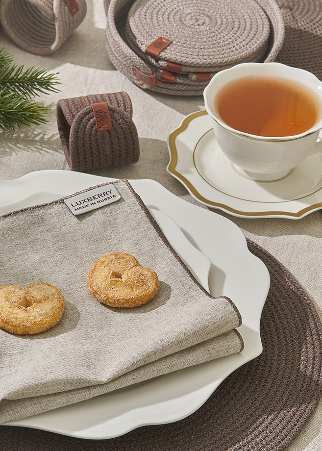Сервировочная салфетка LINEN, р-р 40х40 см.,30% лён, 40% хлопок, 30% вискоза,натуральный/шоколадный вид 5