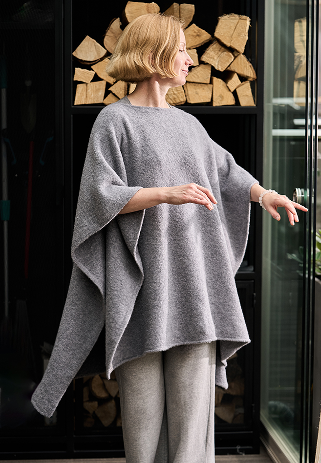 ПОНЧО, 77% шерсть мериноса, 22%, полиамид, 1% лайкра, серый вид 7