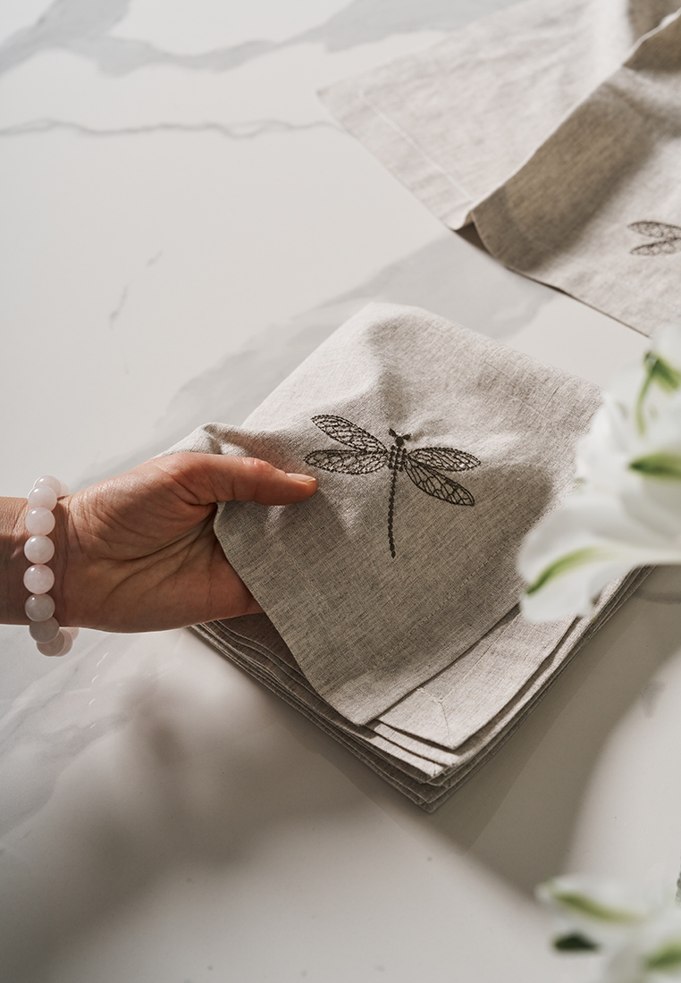 Сервировочная салфетка Вечерние стрекозы, р-р 40х40 см.,100% лён, натуральный вид 2