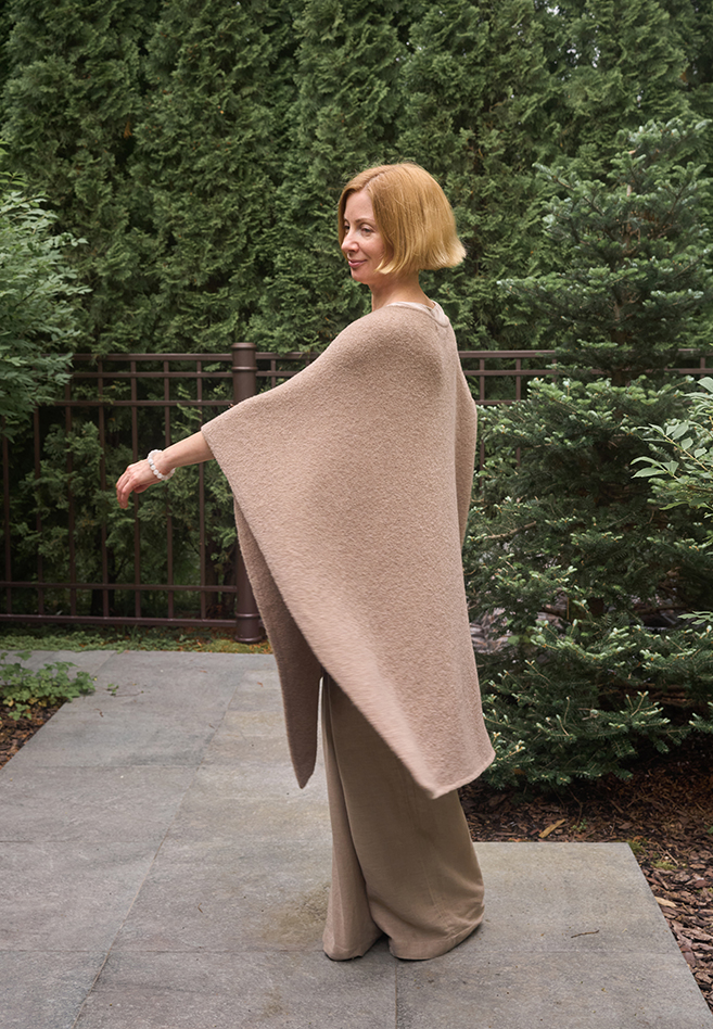ПОНЧО, 77% шерсть мериноса, 22%, полиамид, 1% лайкра, бежевый вид 4