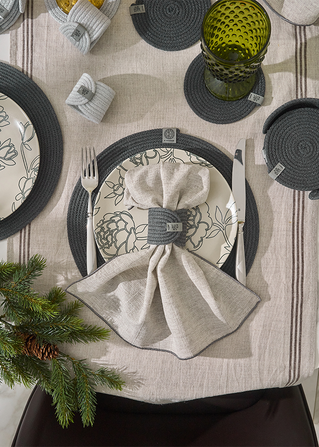 Сервировочная салфетка LINEN, р-р 40х40 см.,30% лён, 40% хлопок, 30% вискоза,натуральный/серый