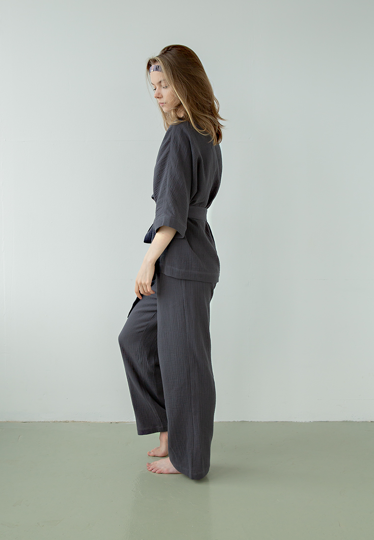 Костюм-кимоно (жакет и брюки) "Муслин и комфорт" 100% хлопок(муслин), графитовый вид 6