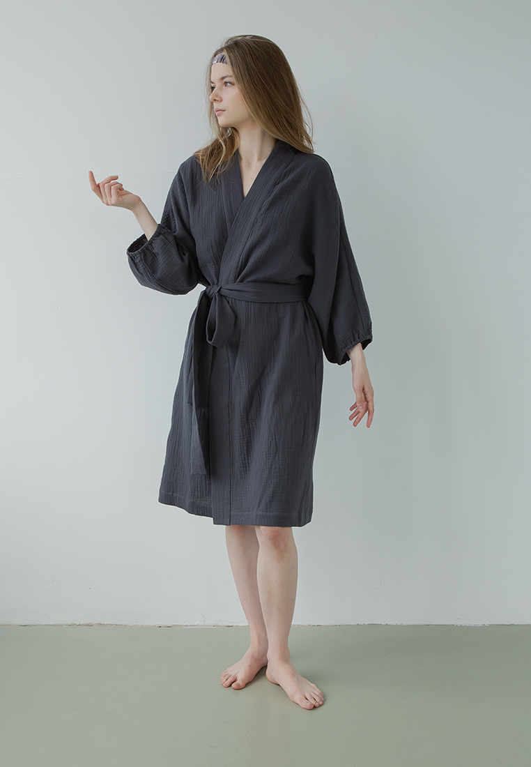Халат "Муслин и комфорт" 100% хлопок(муслин), графитовый