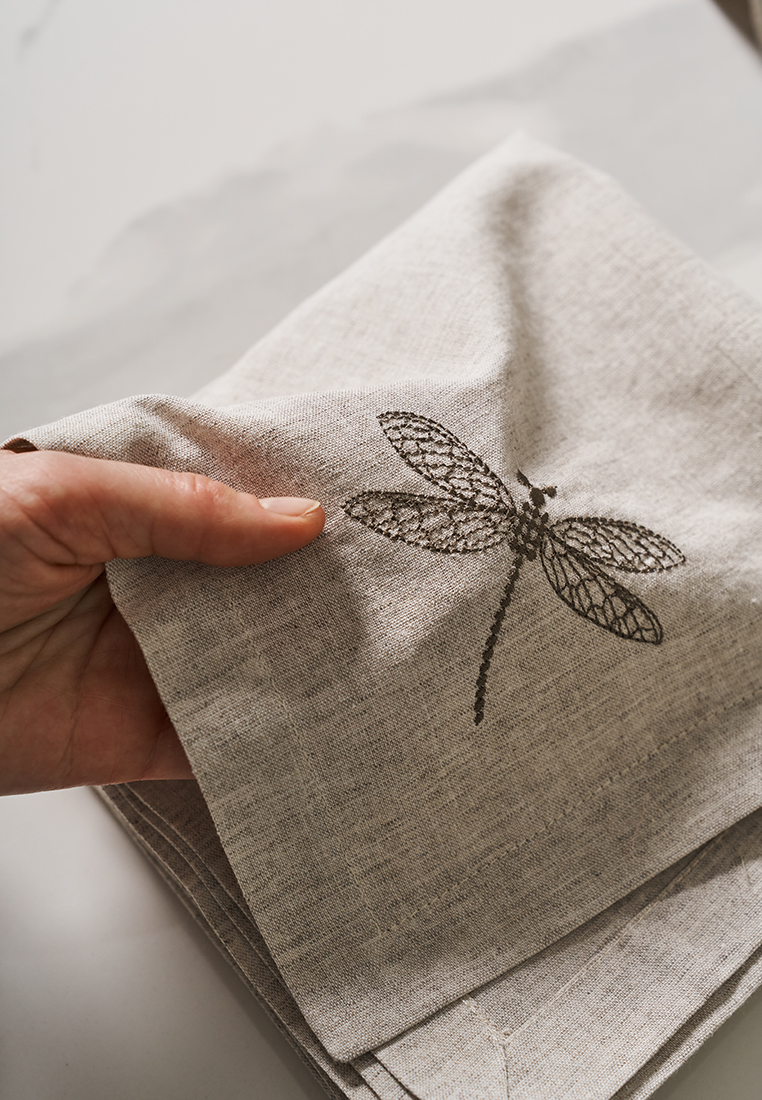 Сервировочная салфетка Вечерние стрекозы, р-р 40х40 см.,100% лён, натуральный вид 3