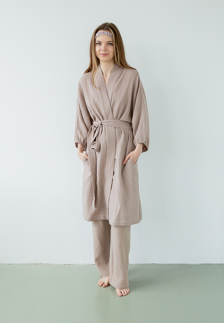 Халат "Муслин и комфорт" 100% хлопок(муслин), тауп