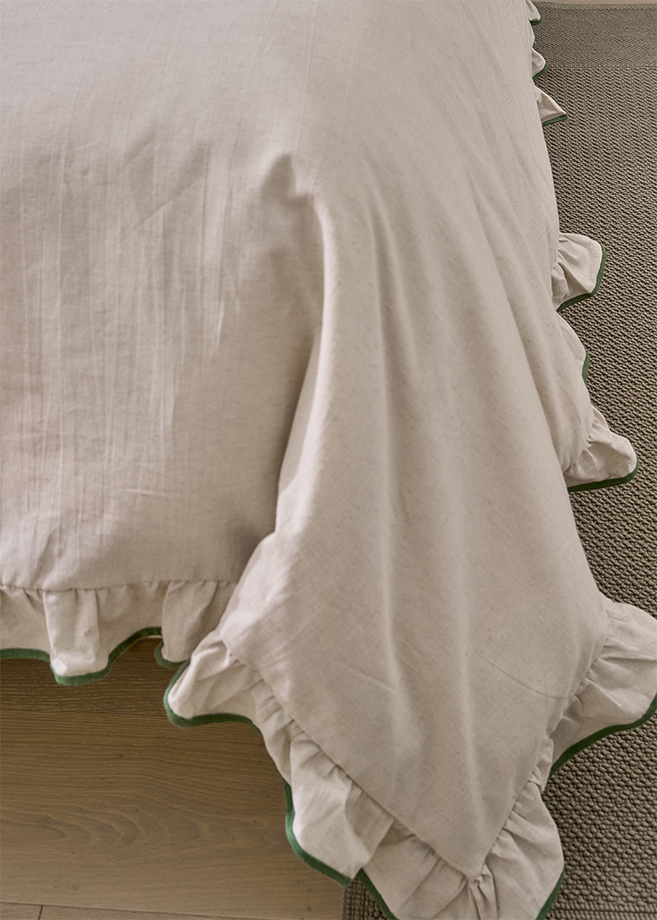 Комплект постельного белья с воланами "ВЕСТА", ТМ "Luxberry", хлопок/лён, натуральный/зелёный вид 8