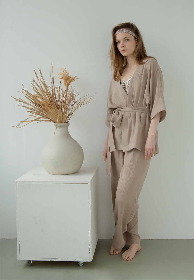 Костюм-кимоно (жакет и брюки) "Муслин и комфорт" 100% хлопок(муслин), тауп вид 5