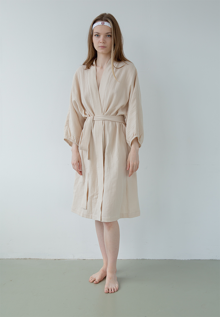 Халат "Муслин и комфорт" 100% хлопок(муслин), экрю вид 3