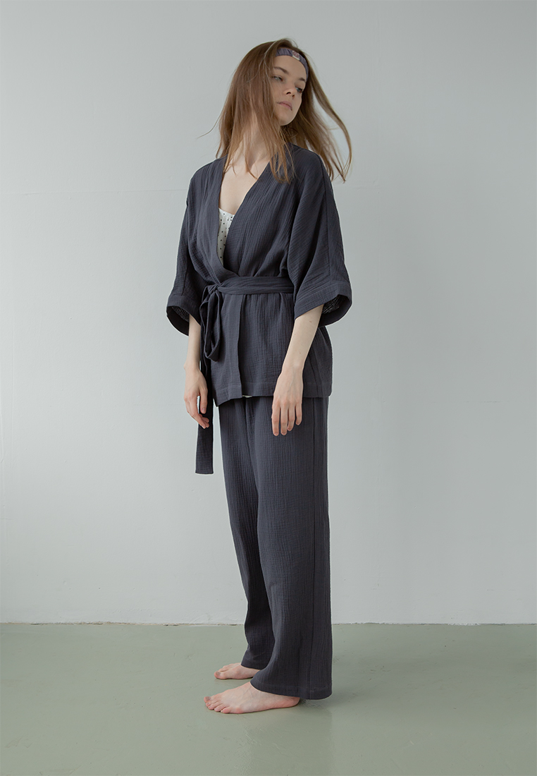 Костюм-кимоно (жакет и брюки) "Муслин и комфорт" 100% хлопок(муслин), графитовый вид 2