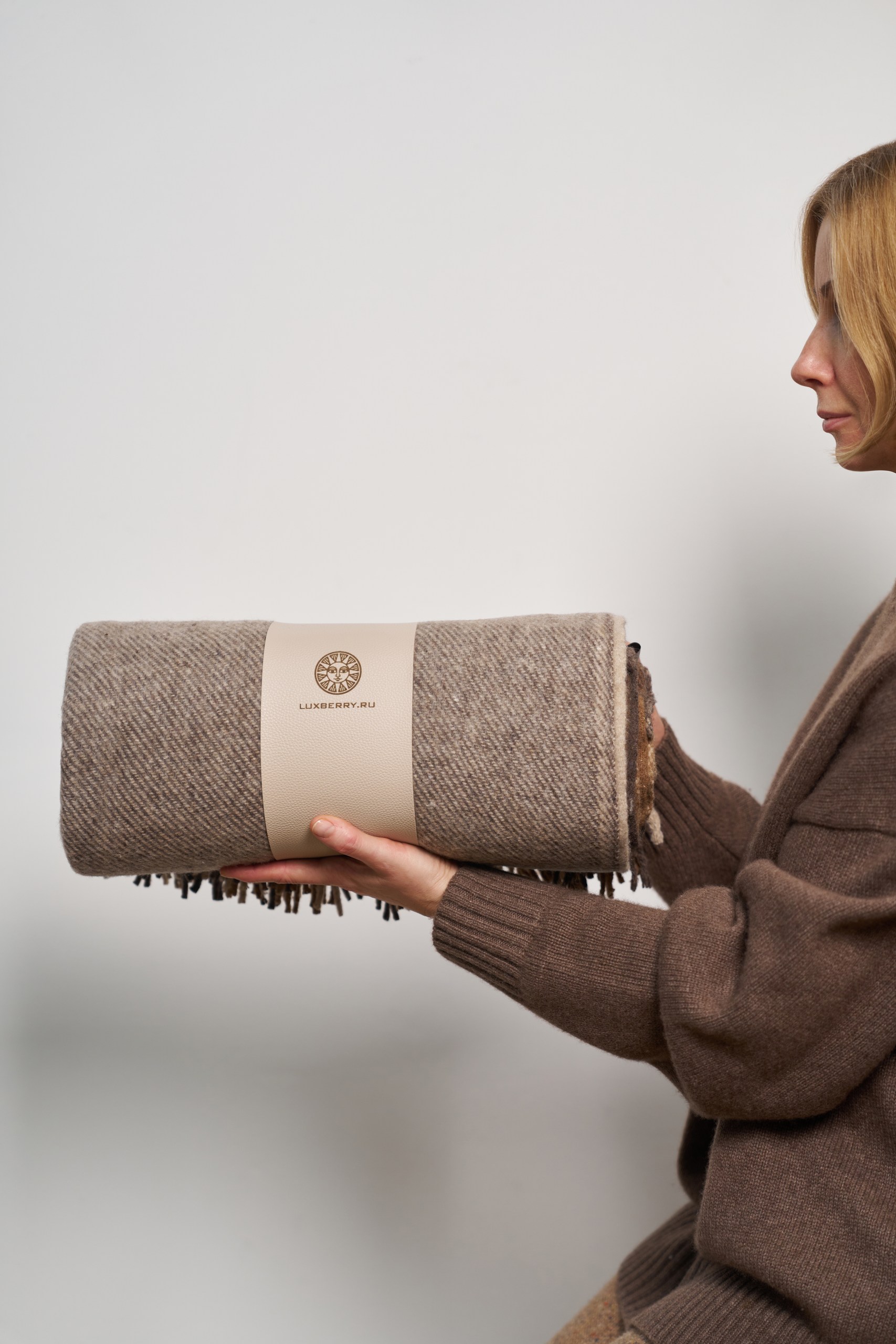 Плед "WOOLEN", шерсть 100% цвет: бежево-коричневый