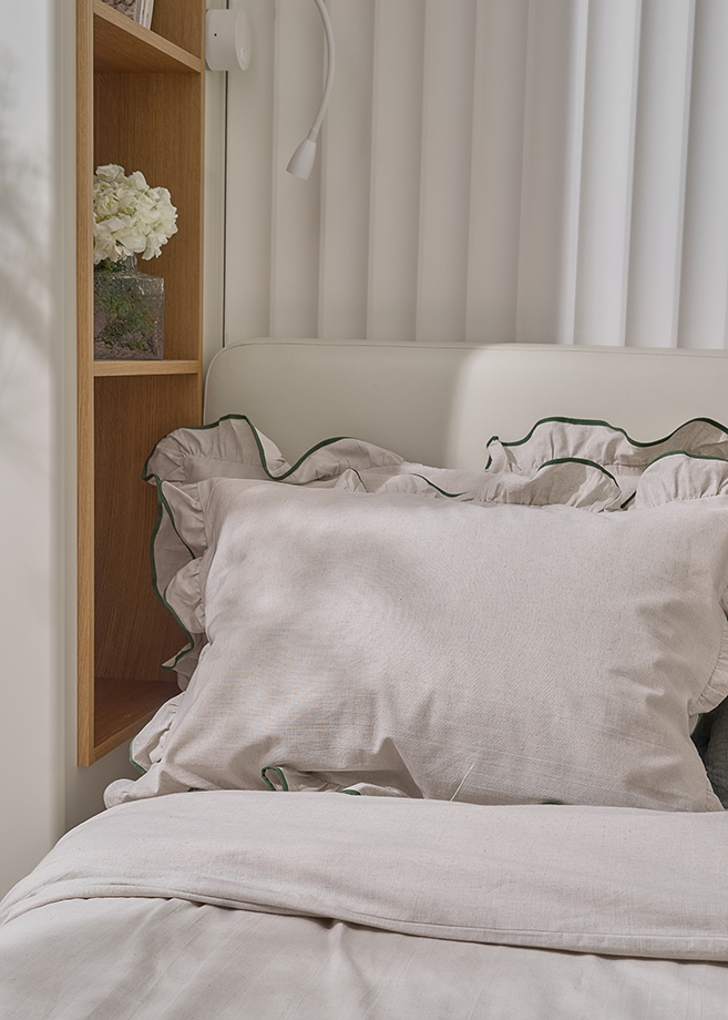 Наволочка "Веста", ТМ "Luxberry", хлопок/лён, натуральный/зелёный вид 5