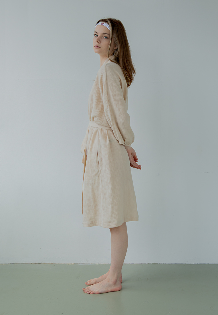 Халат "Муслин и комфорт" 100% хлопок(муслин), экрю вид 5