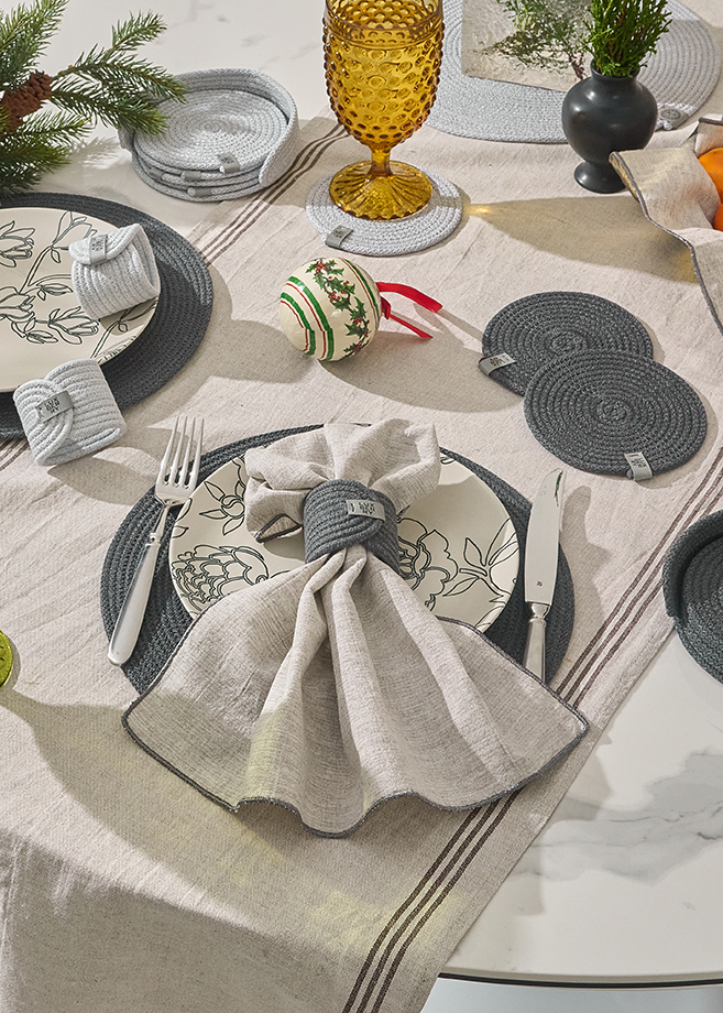 Сервировочная салфетка LINEN, р-р 40х40 см.,30% лён, 40% хлопок, 30% вискоза,натуральный/серый вид 5