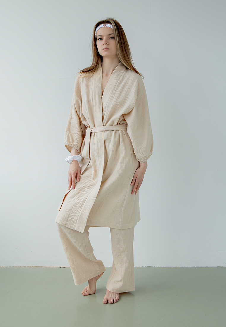 Халат "Муслин и комфорт" 100% хлопок(муслин), экрю